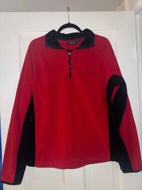 Nautica Red and Black Quarter-Zip Pullover Fleece